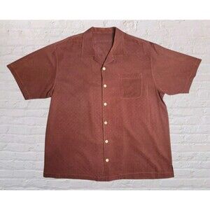 TOMMY BAHAMA Hawaiian Camp Shirt Mens XL Wine Silk Embossed Chessboard Tropical